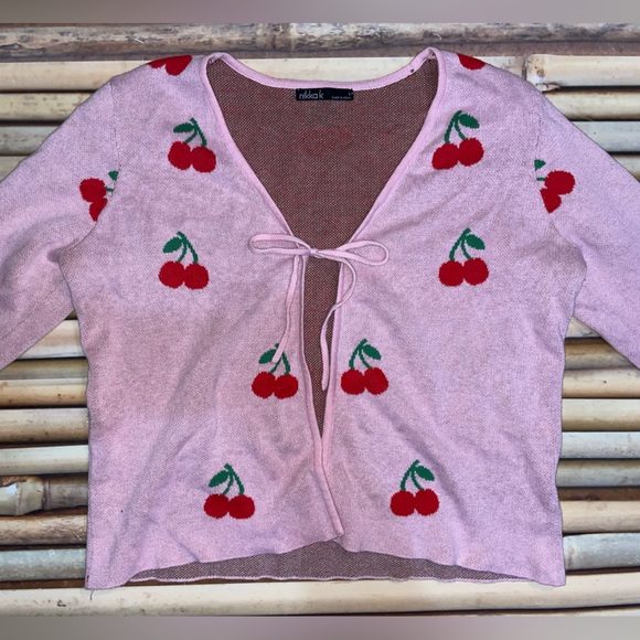 Pink Cherry Embroidered Cardigan - Picture 3 of 16